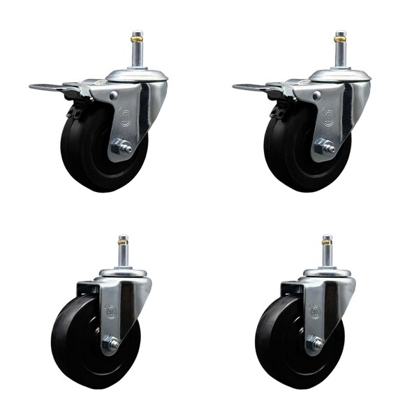 Service Caster 4'' Soft Rubber Wheel Swivel 7/16'' Grip Ring Stem Caster Set 2 Brakes, 4PK SCC-GR20S414-SRS-PLB-716138-2-S-2 - main
